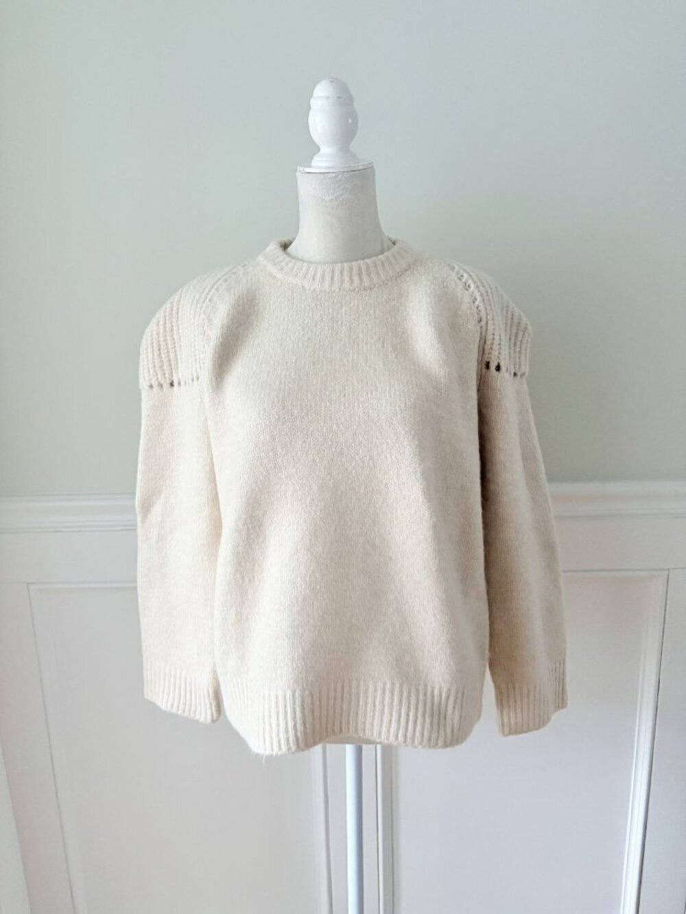 Parke NWT Cream Knit Pullover Sweater With Ribbed Details M/L